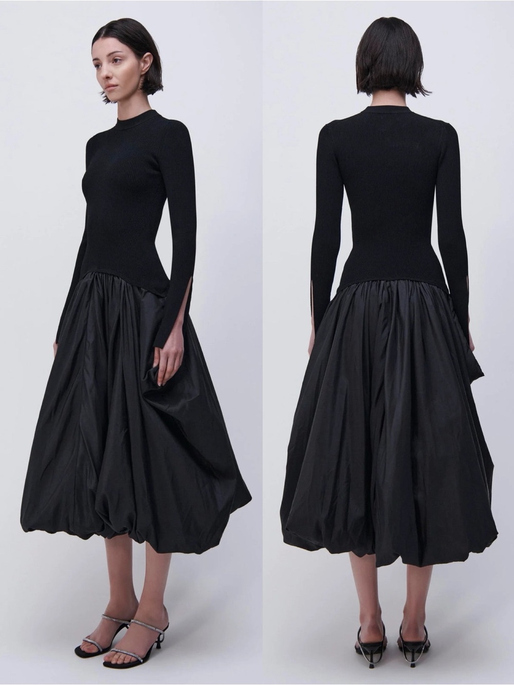SIMKHAI Kenlie Ribbed Knit Taffeta Dress Black NEW with tags